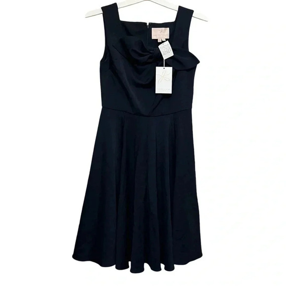 Gal Meets Glam Size 10 Zoe Bow Neckline Midnight Blue Flare Sleeveless Dress - Picture 4 of 8